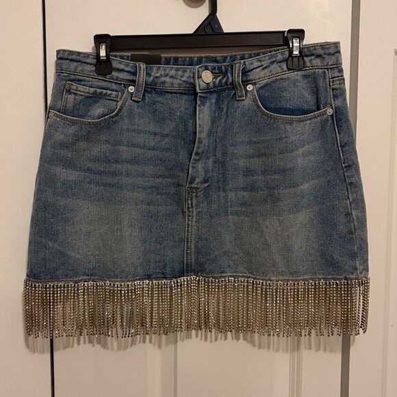 BlankNYC denim rhinestone fringe skirt Size 30 new with tags - Picture 3 of 6